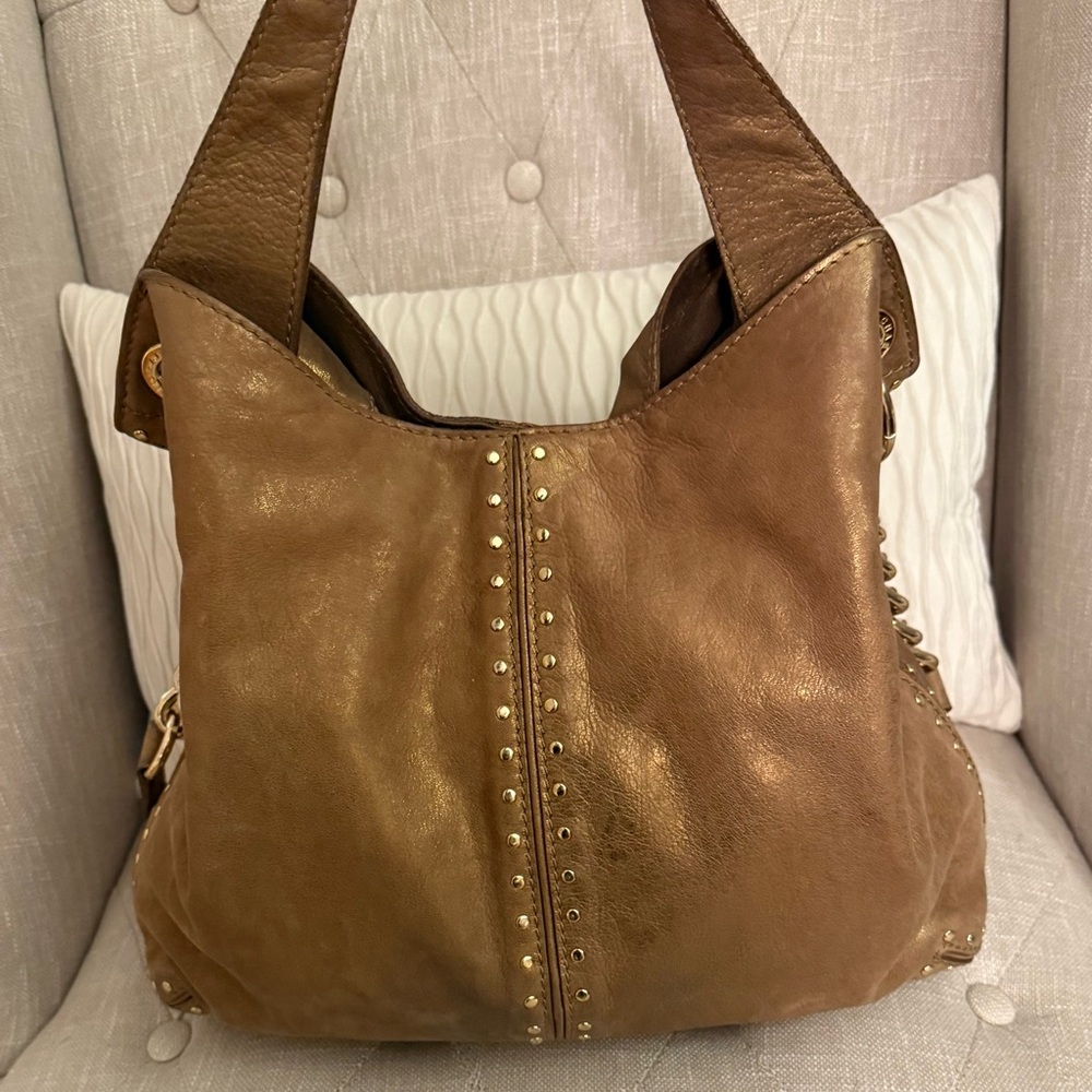 MICHAEL Michael Kors Delancy Studded Leather Hobo Bag Bronze Metallic - Picture 3 of 16